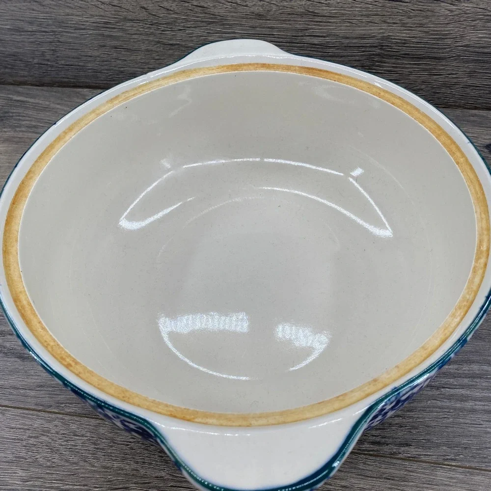 Tienshan Casserole Dish Unisex 9.5in Blue Cabin in the Snow Spongeware Stoneware